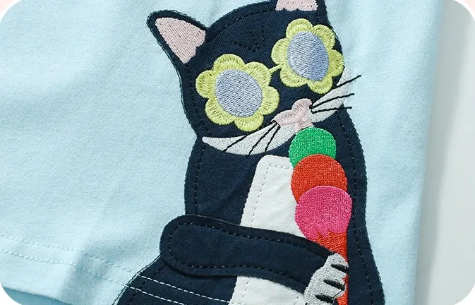 Adorable Cartoon Cat Embroidered Dress for Girls Aged 2-11