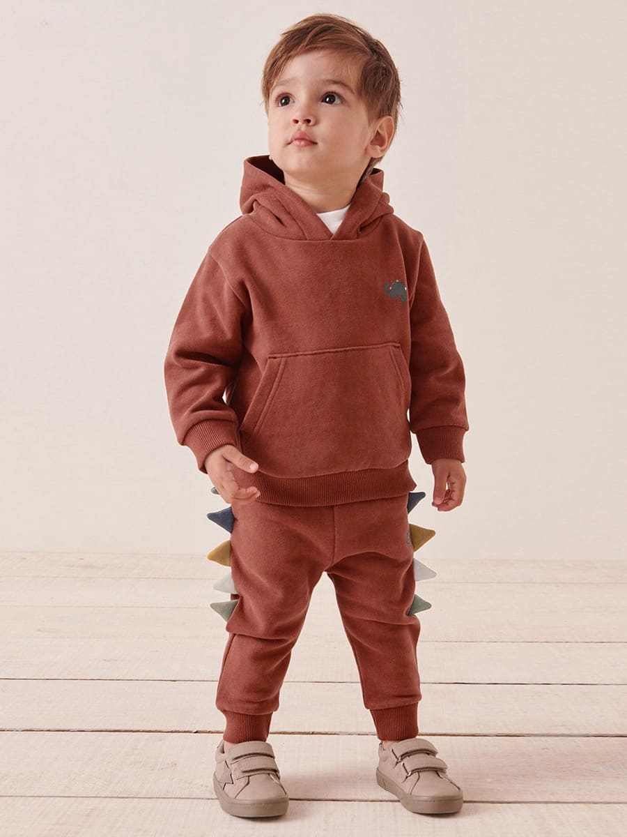 Little Maven boys dinosaur cotton fleece hoodie and pants set for winter play