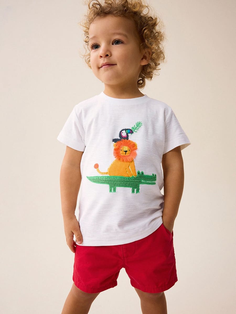 Adorable Cartoon Animal Embroidered Cotton Summer Outfit Set for Boys