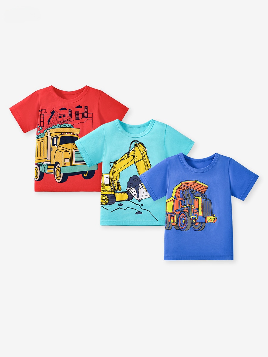 Little Maven Boys Cartoon Engineering Car Printed Tee