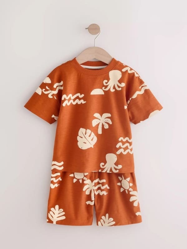 Little Maven Boys Cotton Adventure Printed Tee & Shorts Set