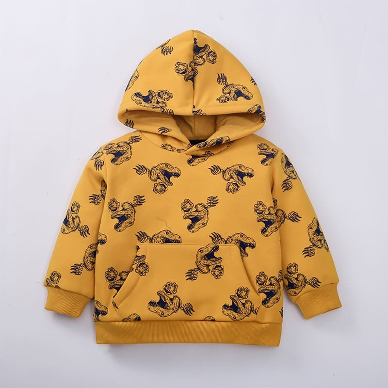 Kid Boys Dinosaur Style Warm Fleece Long Sleeve Hooded Sweatshirt