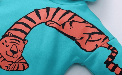 Kid Boys Tiger Print Warm Fleece Long Sleeve Hooded Sweatshirt