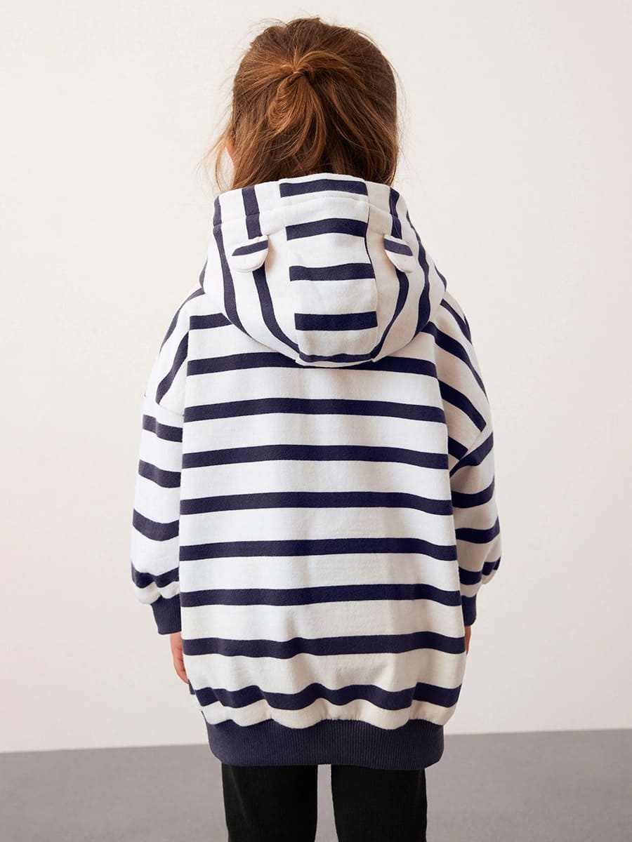 Chic 2-Piece Girls Cotton Striped Sweatshirt & Black Pants Set