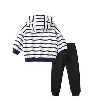 Chic 2-Piece Girls Cotton Striped Sweatshirt & Black Pants Set