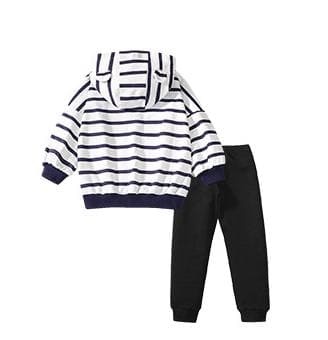 Chic 2-Piece Girls Cotton Striped Sweatshirt & Black Pants Set
