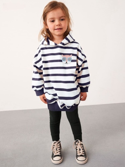 Little Maven Chic 2-Piece Girls Cotton Striped Sweatshirt & Black Pants Set