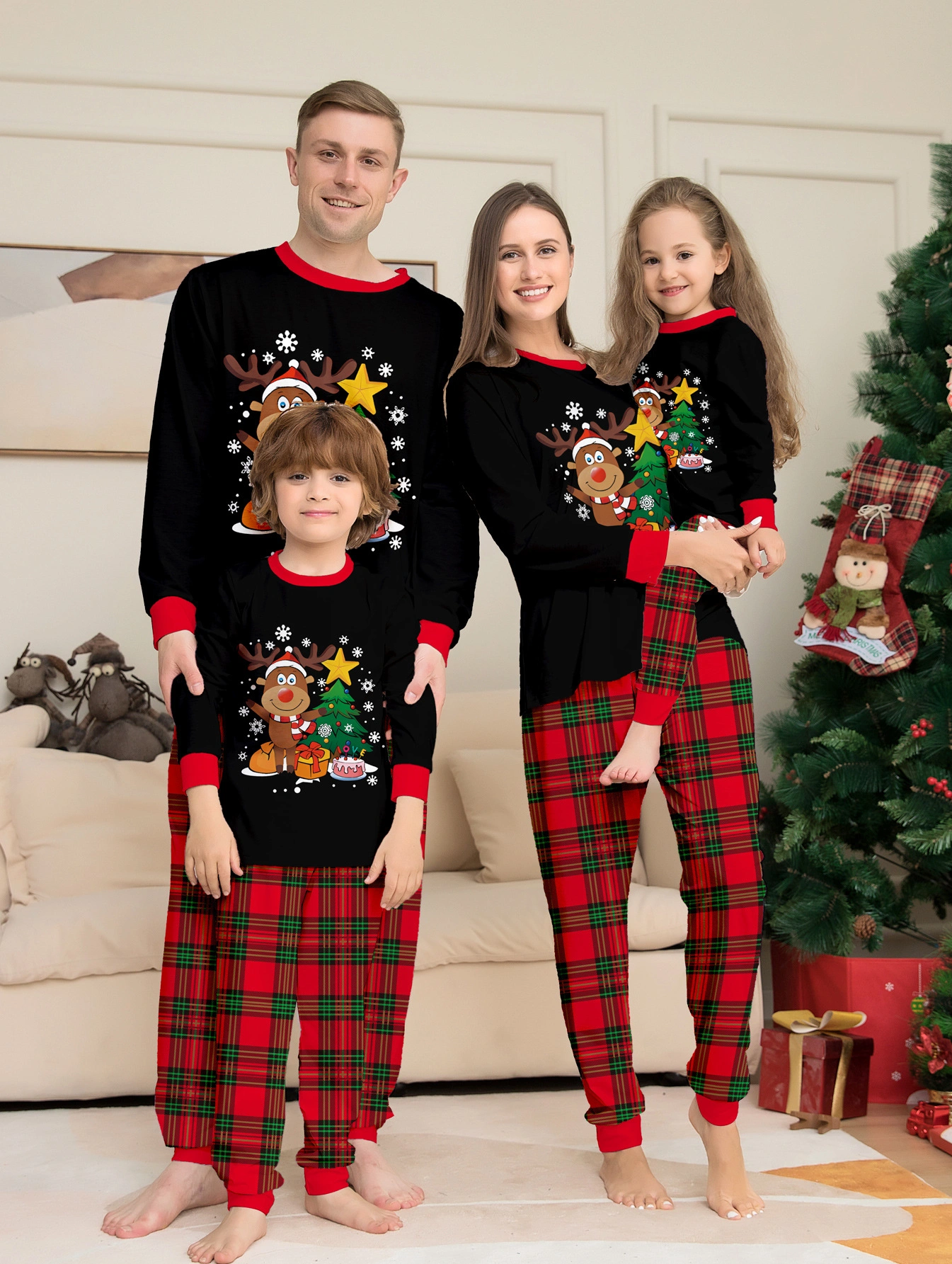 Little Maven Family Christmas pajamas with elk and Christmas tree print