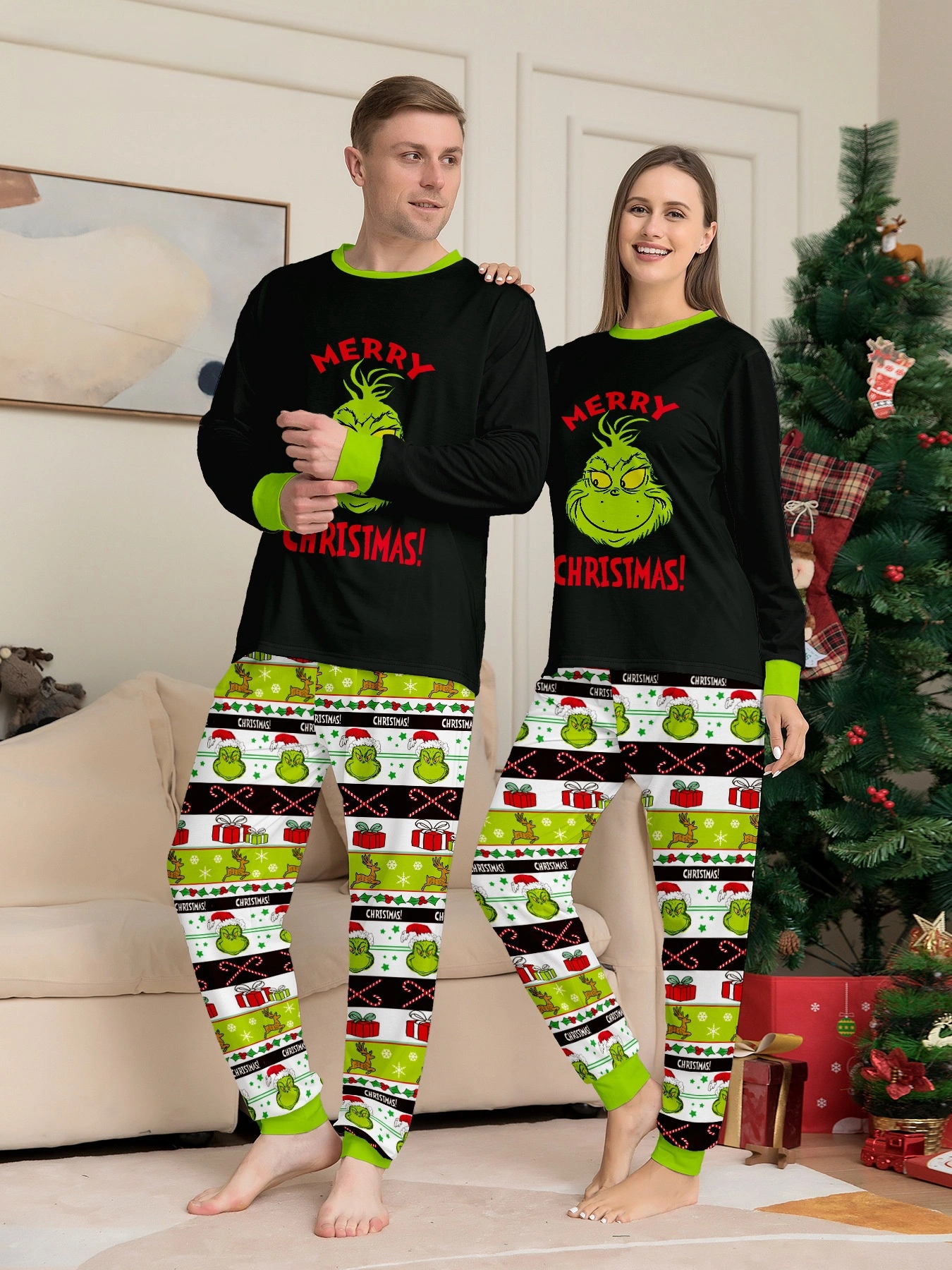 Christmas Family Matching Santa Monsters Alphabet Print Pajama Set