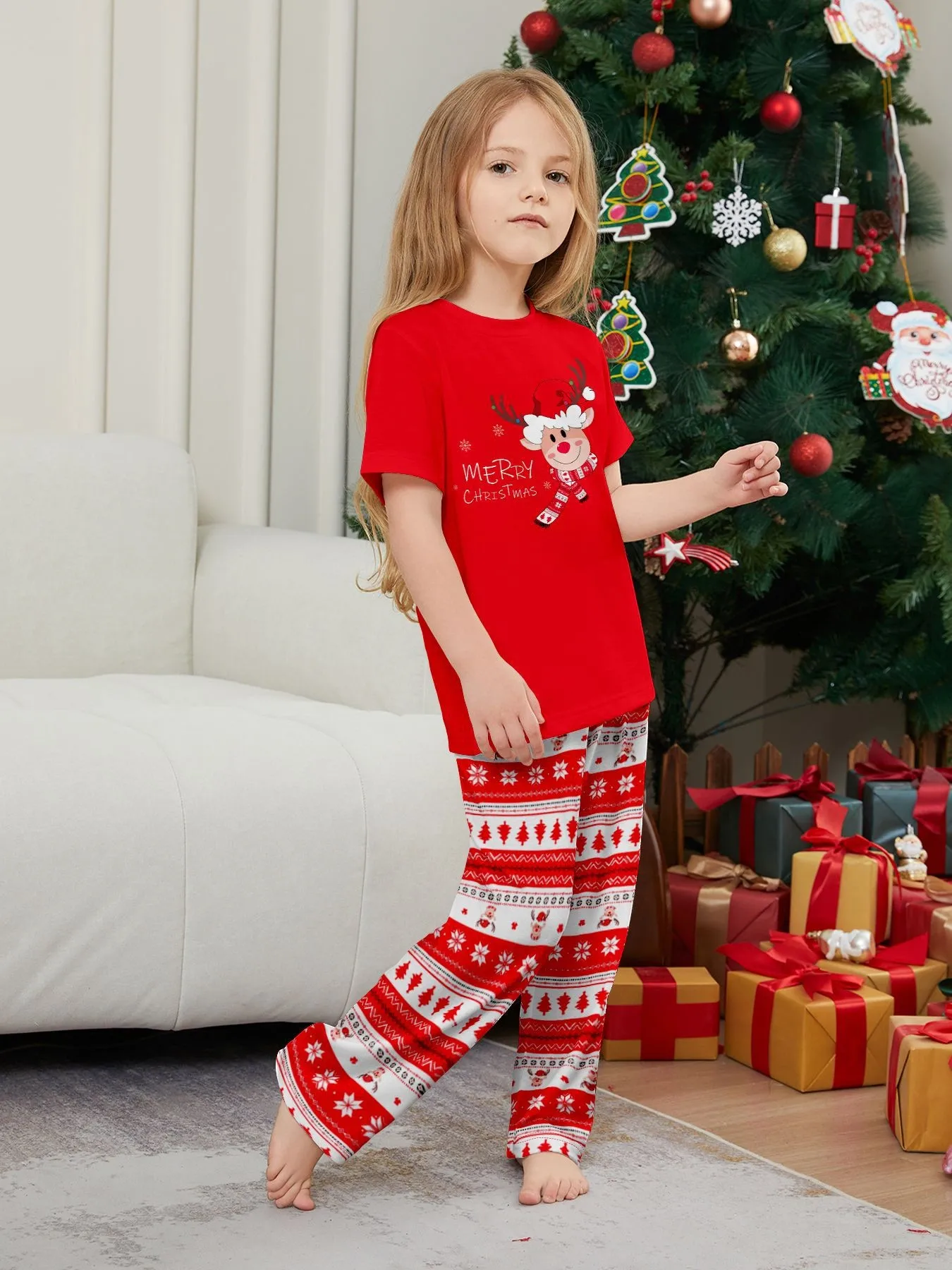 Christmas Family Pajamas 2pcs Deer Print Short-sleeve and Pants Set