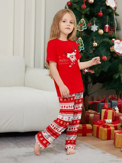 Christmas Family Pajamas 2pcs Deer Print Short-sleeve and Pants Set