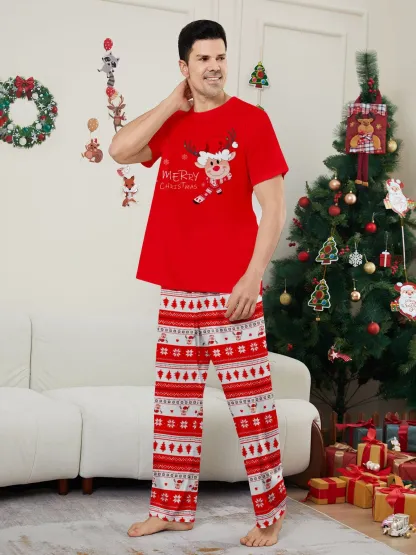 Christmas Family Pajamas 2pcs Deer Print Short-sleeve and Pants Set