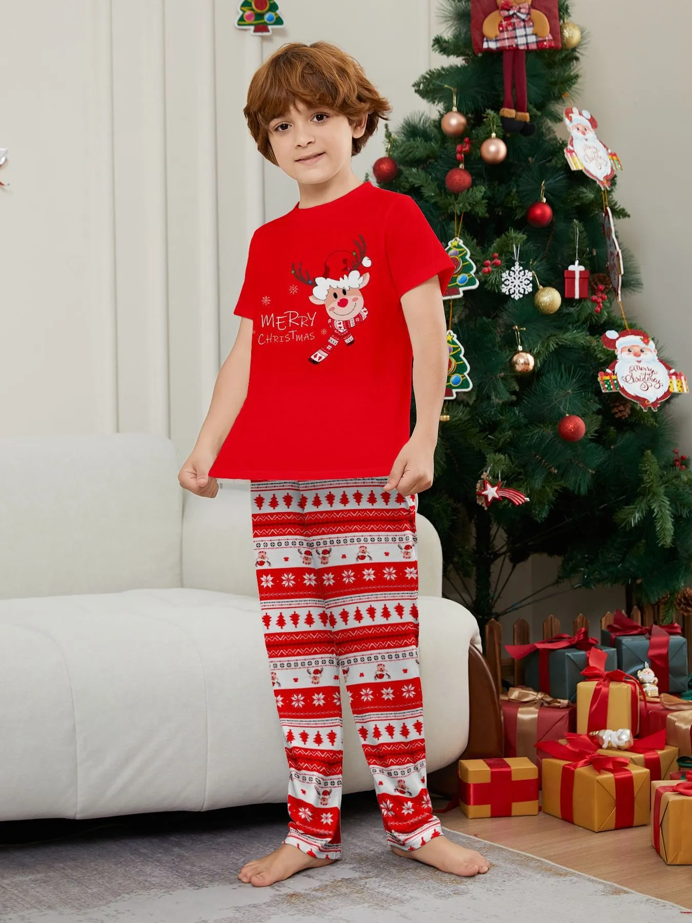Christmas Family Pajamas 2pcs Deer Print Short-sleeve and Pants Set
