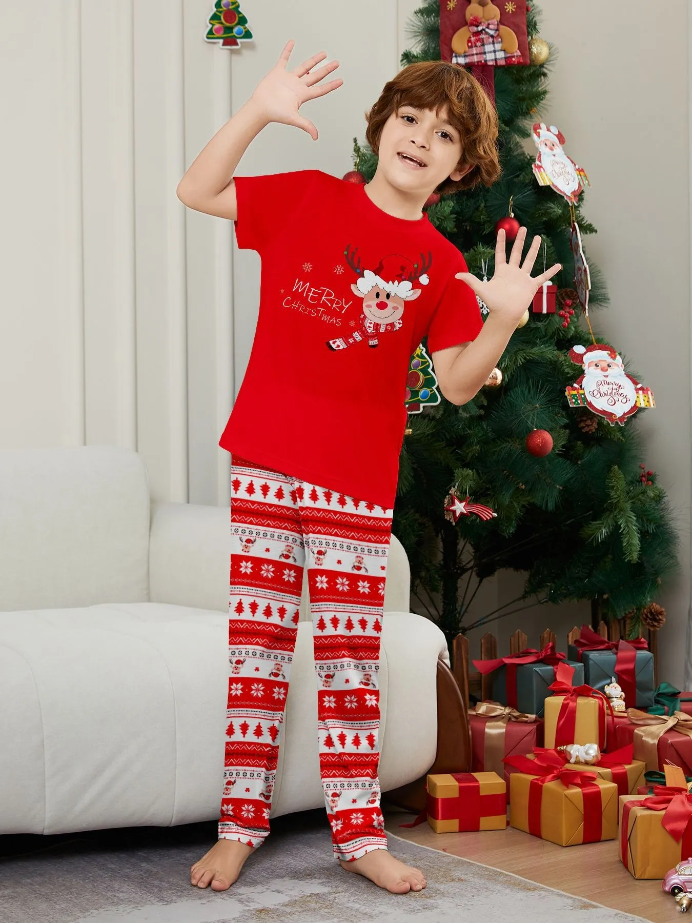 Christmas Family Pajamas 2pcs Deer Print Short-sleeve and Pants Set