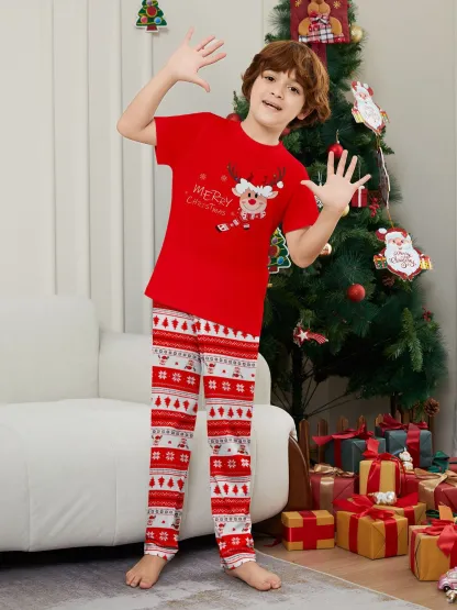 Christmas Family Pajamas 2pcs Deer Print Short-sleeve and Pants Set
