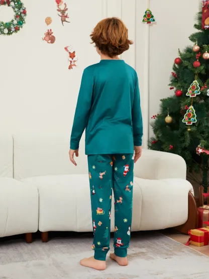 Christmas Family Pajamas Snowman Gift Deer Letter Print Pajama Set