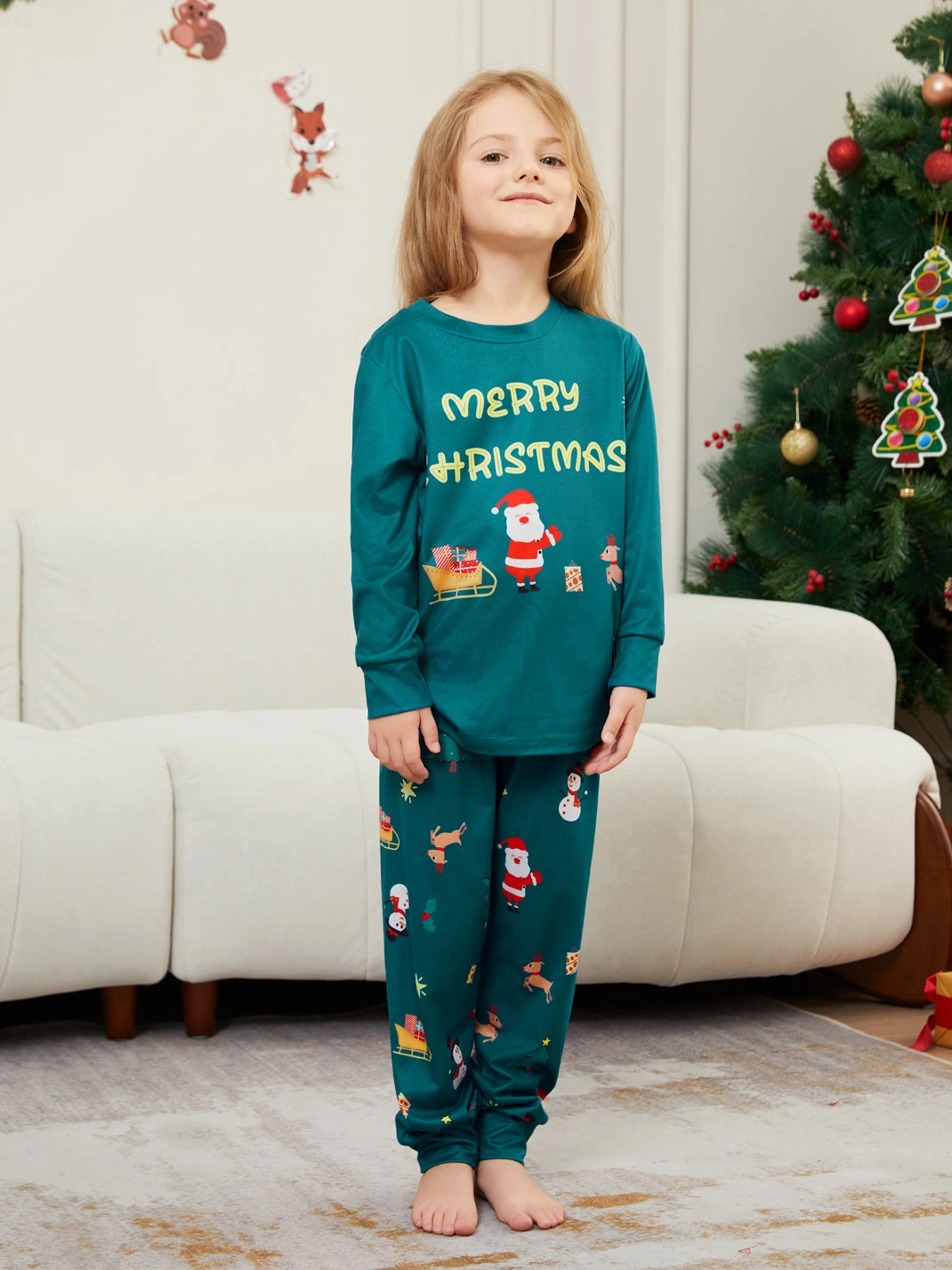 Christmas Family Pajamas Snowman Gift Deer Letter Print Pajama Set