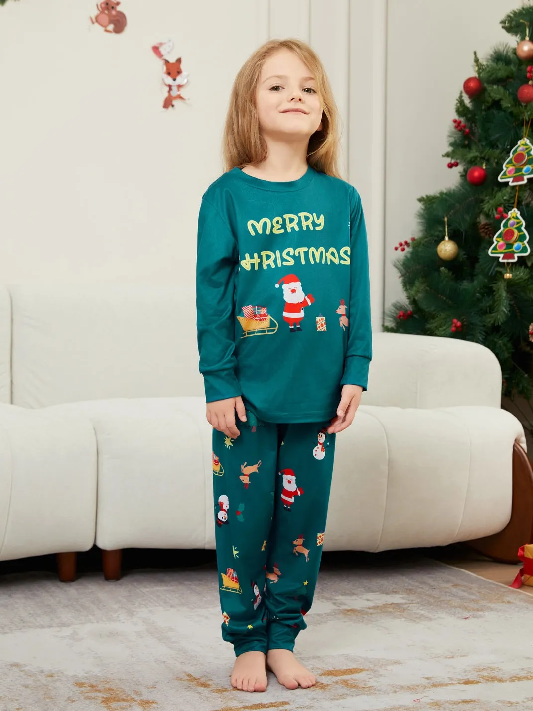 Christmas Family Pajamas Snowman Gift Deer Letter Print Pajama Set