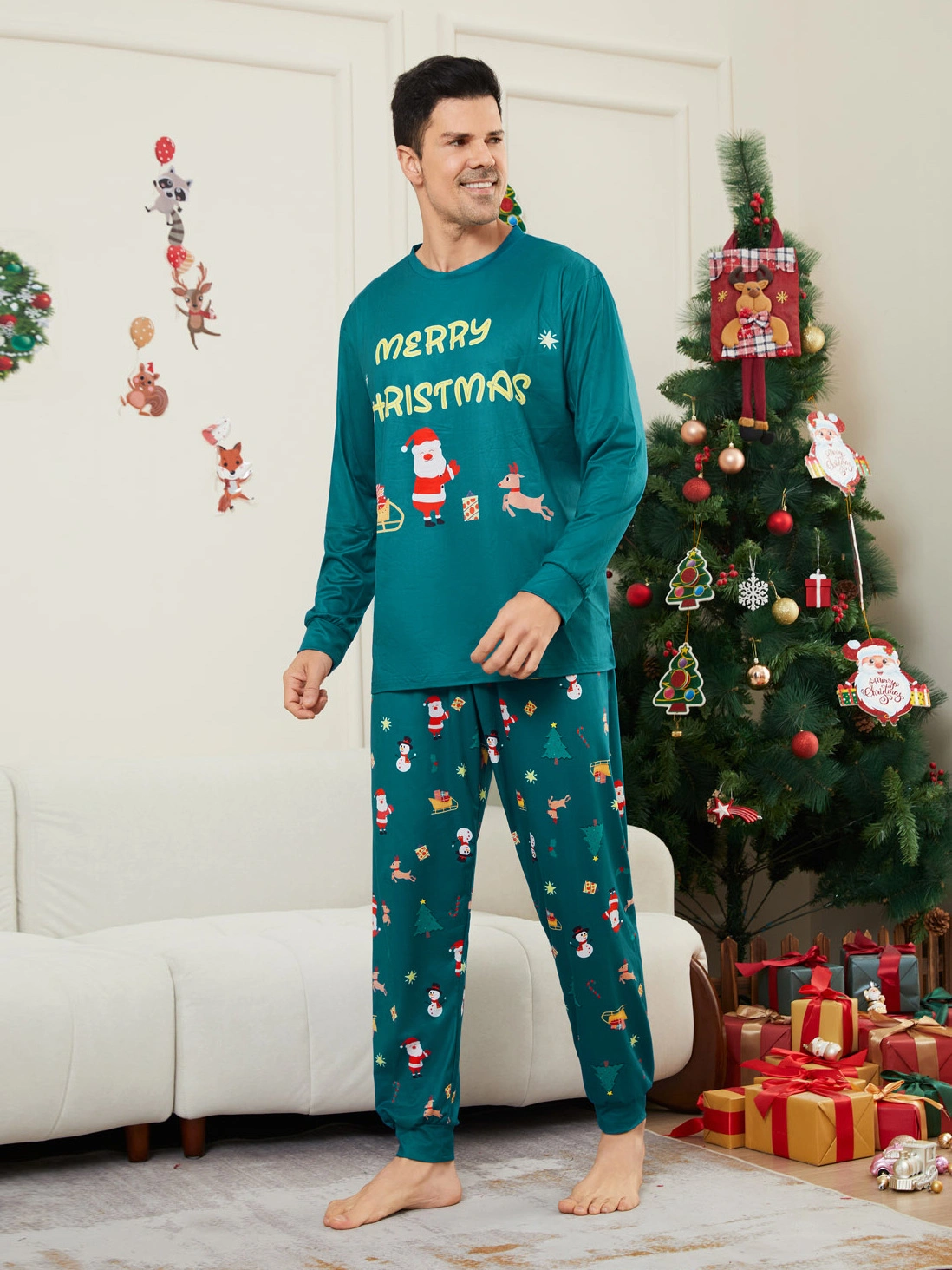 Christmas Family Pajamas Snowman Gift Deer Letter Print Pajama Set