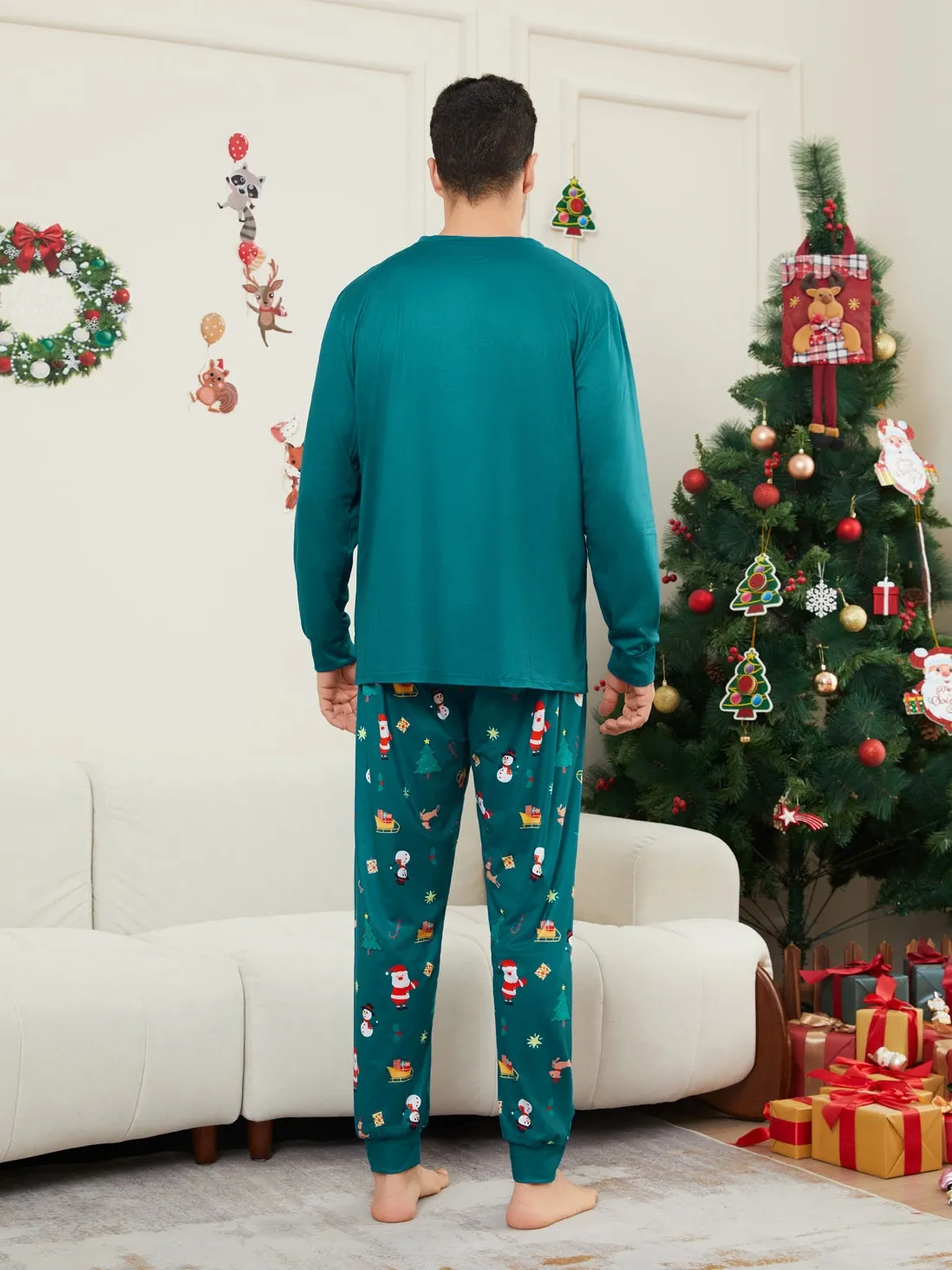 Christmas Family Pajamas Snowman Gift Deer Letter Print Pajama Set