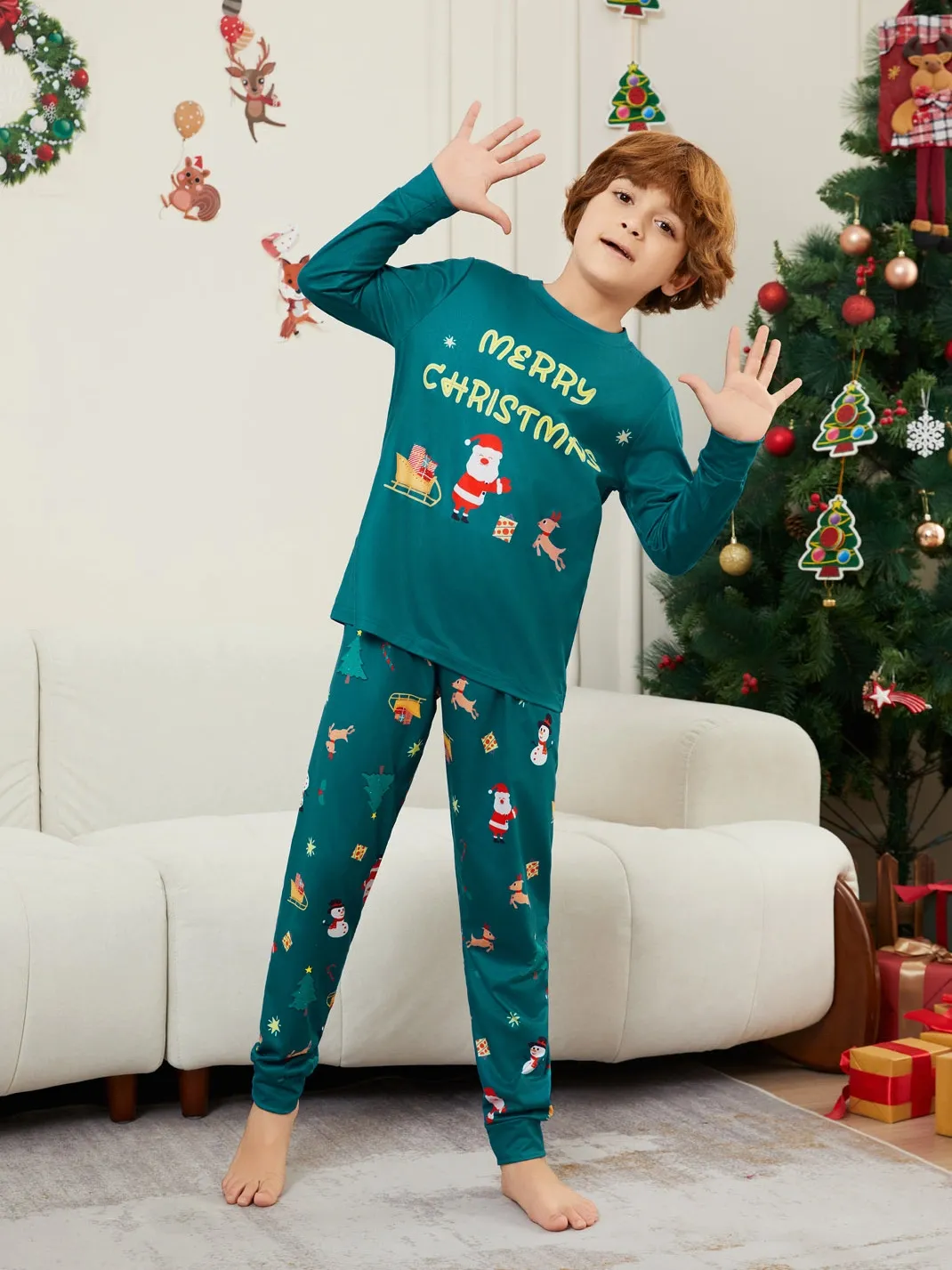 Christmas Family Pajamas Snowman Gift Deer Letter Print Pajama Set