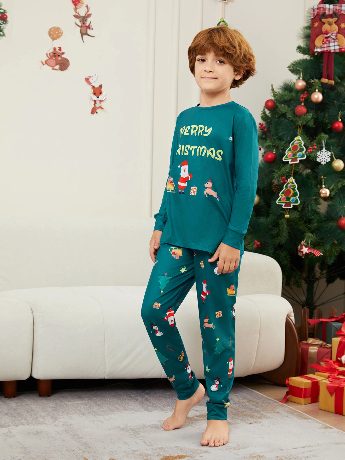 Christmas Family Pajamas Snowman Gift Deer Letter Print Pajama Set