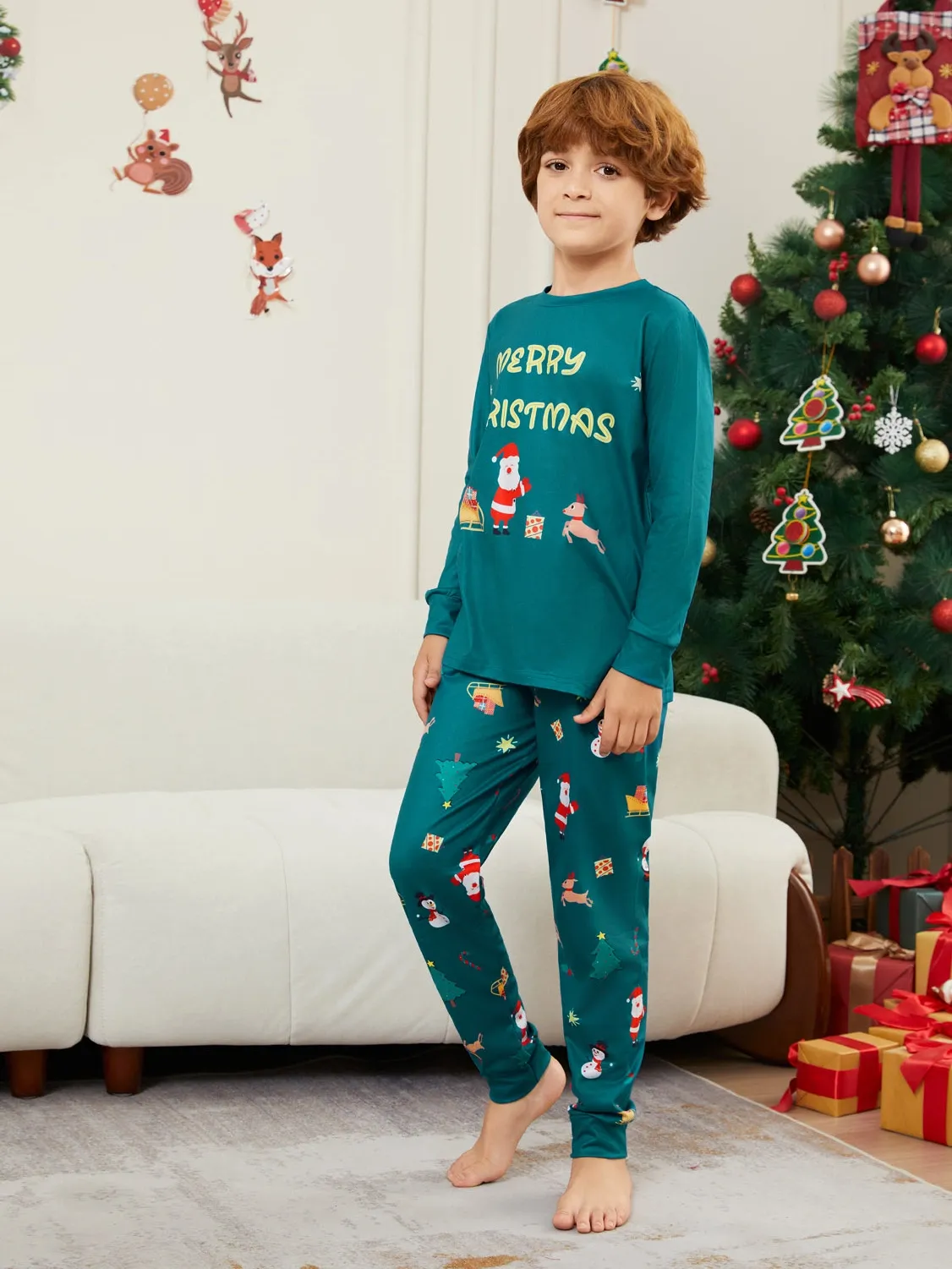 Christmas Family Pajamas Snowman Gift Deer Letter Print Pajama Set
