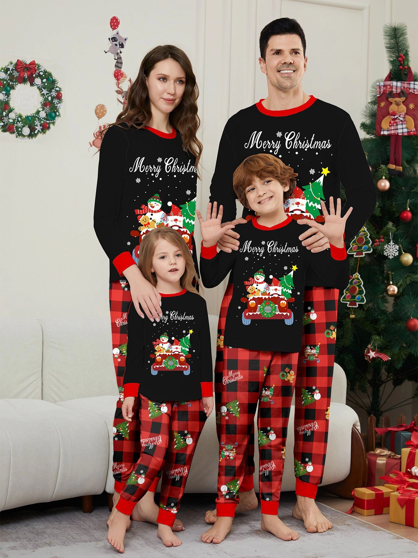 Little Maven Christmas family pajamas with snowman and Christmas tree print