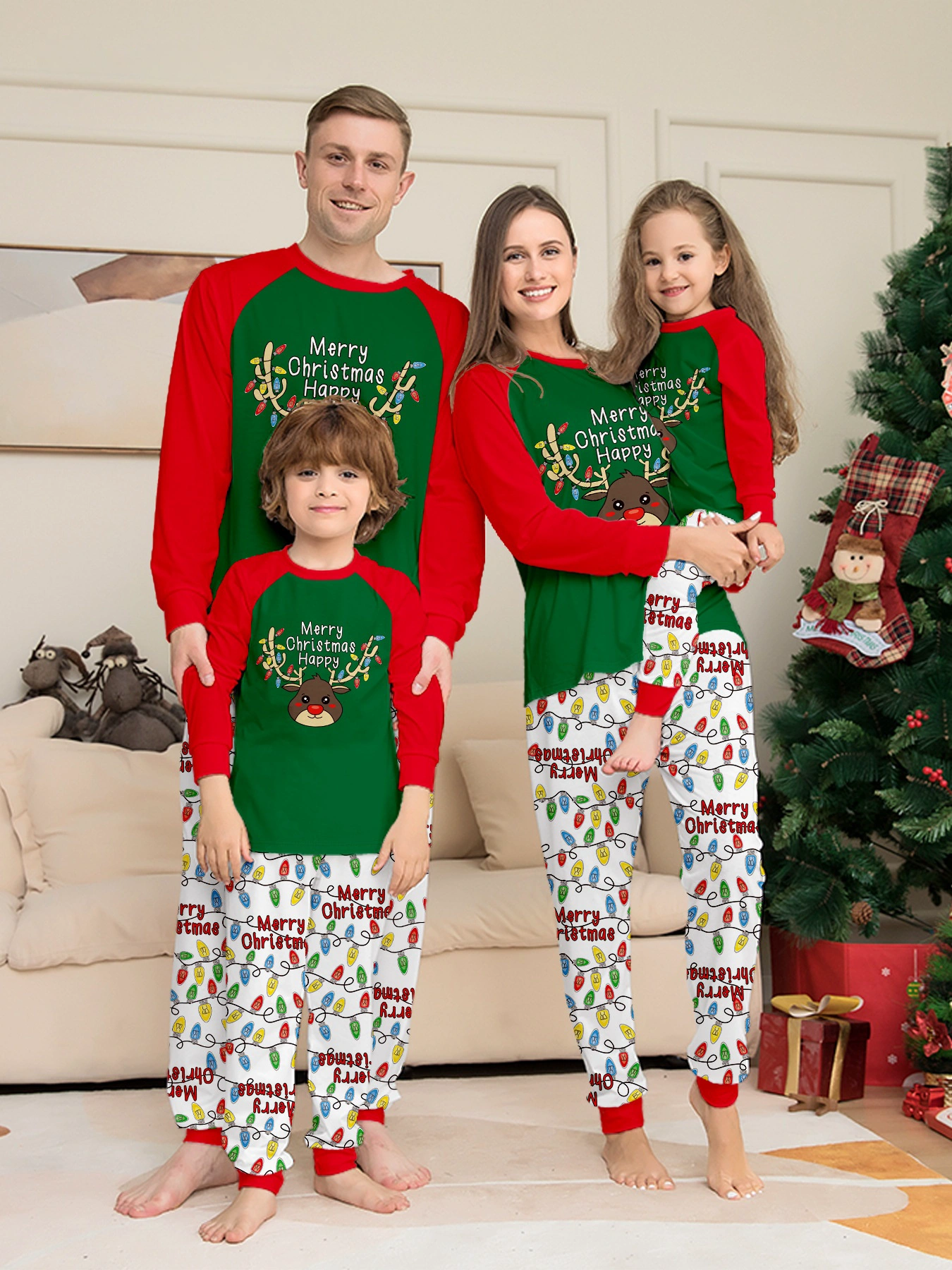 Little Maven Cozy Christmas family pajamas set in antler and letter design