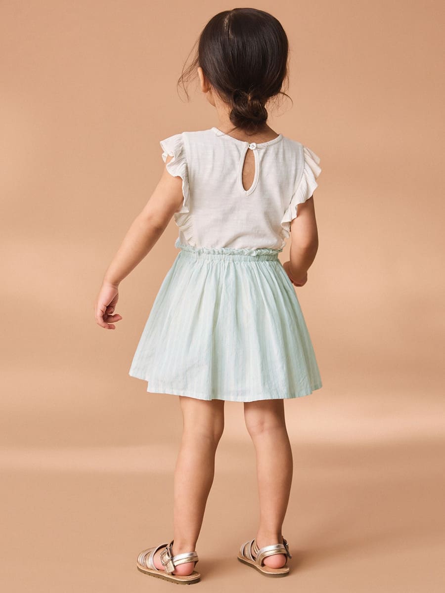 Girls Cotton Elastic Waist Short Sleeve Dress with Unicorn Embroidery