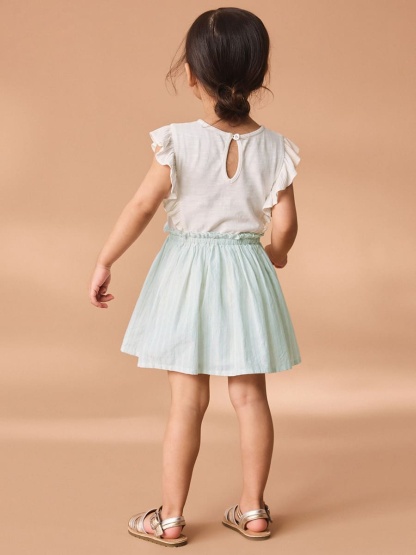 Girls Cotton Elastic Waist Short Sleeve Dress with Unicorn Embroidery