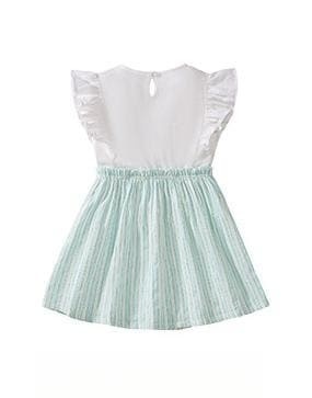 Girls Cotton Elastic Waist Short Sleeve Dress with Unicorn Embroidery