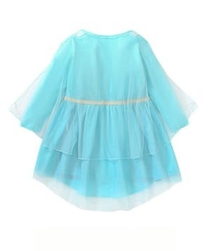 Kid Girls Cotton Mesh Long Sleeve Dress with Peacock Print