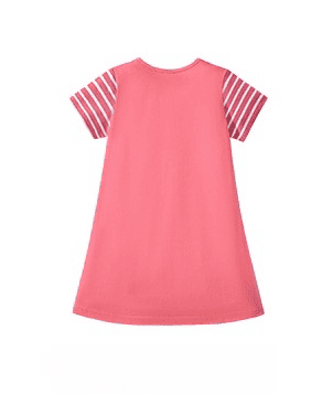 Girls Cotton Short Sleeve Striped Dress with Mouse Applique Embroidery