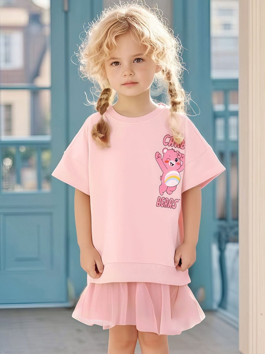 Kid Girls Cute Bear Style Cotton Short Sleeve Sweater Dress