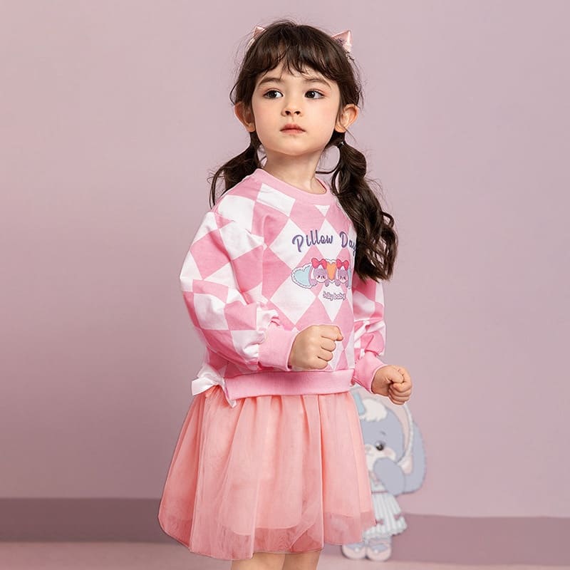 Kid Girls Cute Cartoon Letter Printed Plush and Thick Mesh Dress