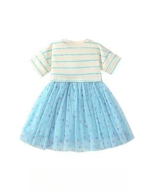 Kid Girls Heart Print Cotton Striped Mesh Dress