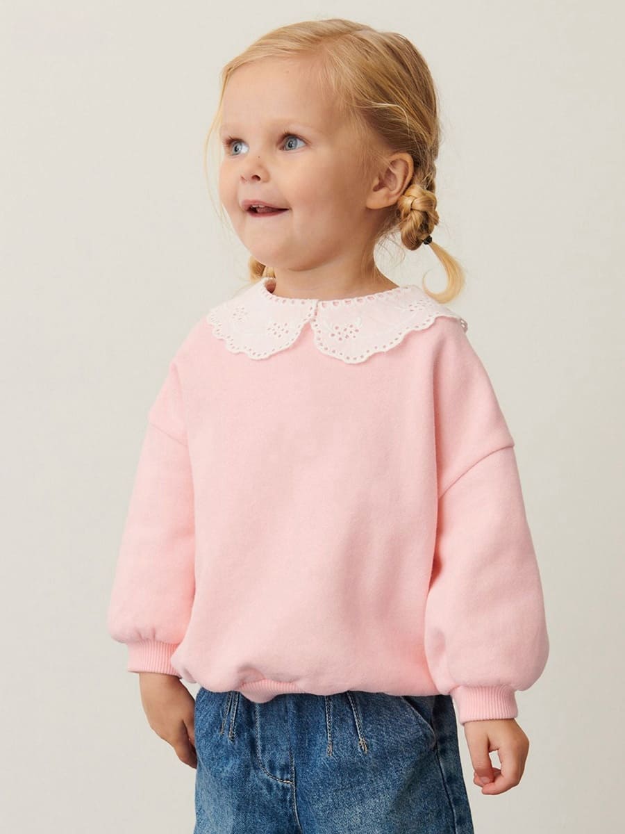 Girls Cute Lace Collar Pure Cotton Fleece Sweatshirt