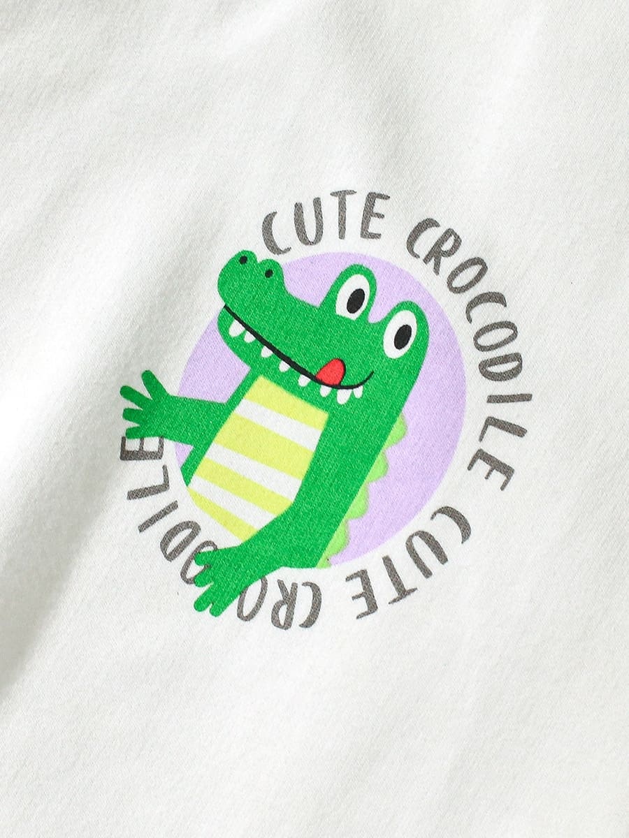 2-Piece Cute Crocodile Print Sweatshirt & Pants Set for Girls