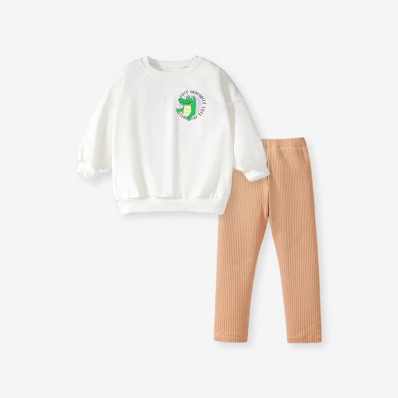 2-Piece Cute Crocodile Print Sweatshirt & Pants Set for Girls