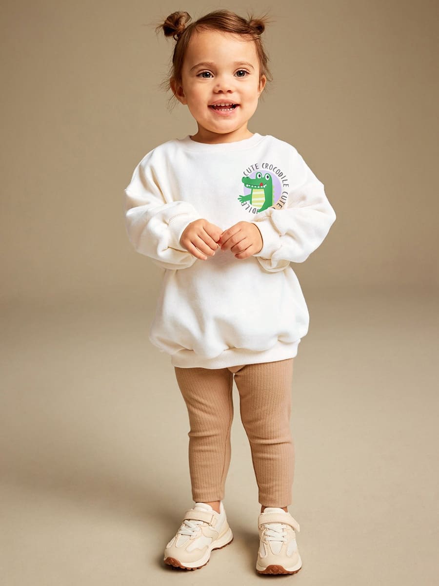 2-Piece Cute Crocodile Print Sweatshirt & Pants Set for Girls