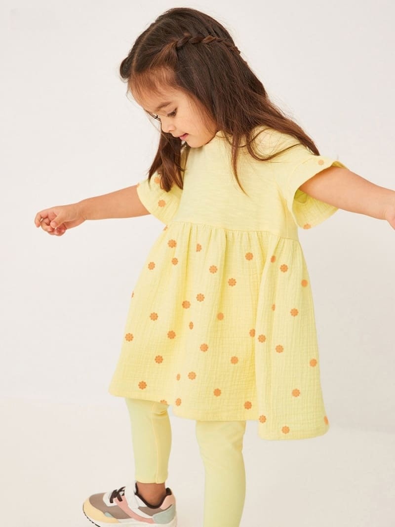 Little Maven Toddler Girls 2pcs Polka Dot Cotton Dress & Leggings Set