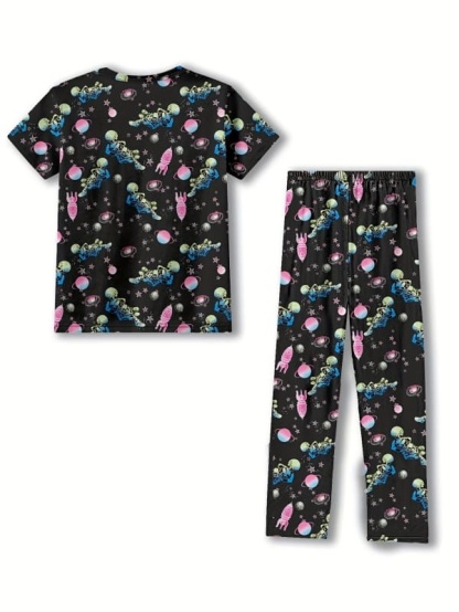 Little Maven Starry Sky Rocket Astronaut Print Pajama Set for Girls