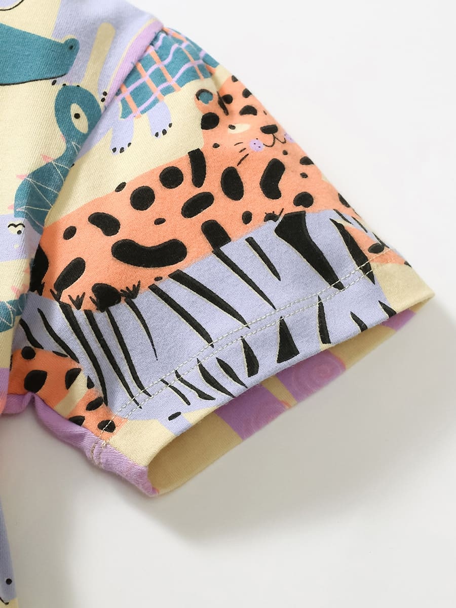 Little Maven Girls Cartoon Animal Print Cotton Short Sleeve Dress