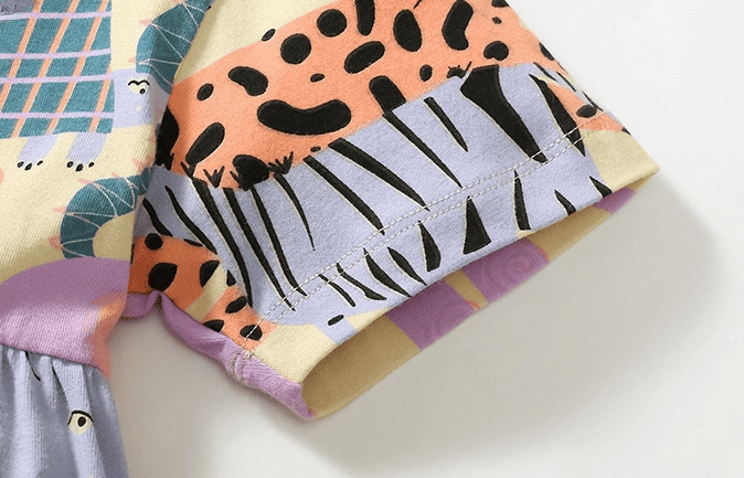 Little Maven Girls Cartoon Animal Print Cotton Short Sleeve Dress
