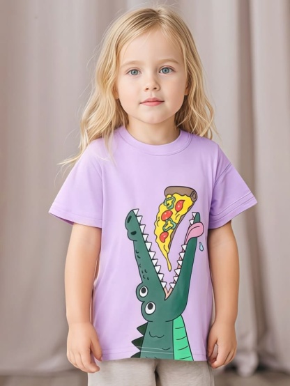 Little Maven Girls Cartoon Crocodile Cotton Tee