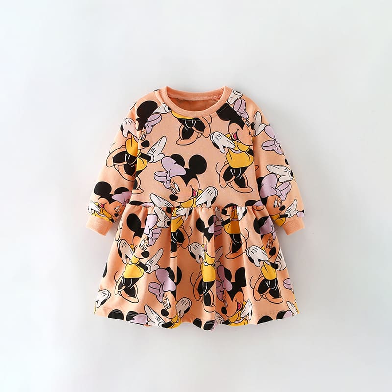 Little Maven Girls Cartoon Mickey Mouse Cotton Long Sleeve Dress