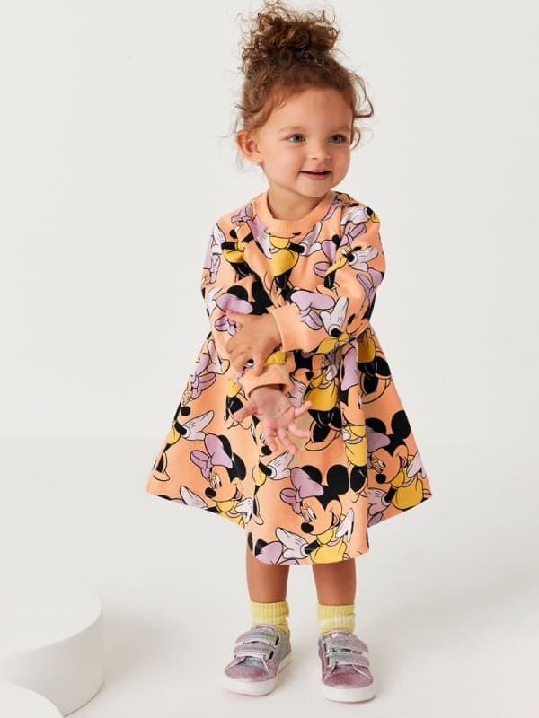 Little Maven Girls Cartoon Mickey Mouse Cotton Long Sleeve Dress