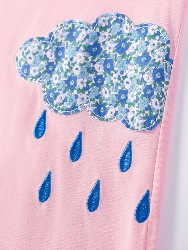 Little Maven Kid Girls Cloud Appliqué Cotton Dress