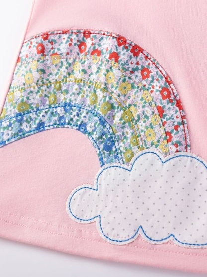 Little Maven Kid Girls Cloud Appliqué Cotton Dress
